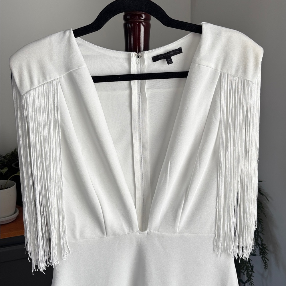 White Mini Dress with Fringe - Picture 4 of 6
